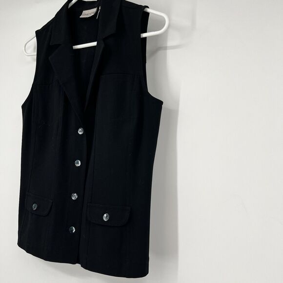 Chicos Small Black Sleevless Button Thick Vest Blouse Grunge Gothic Boho - Picture 2 of 9